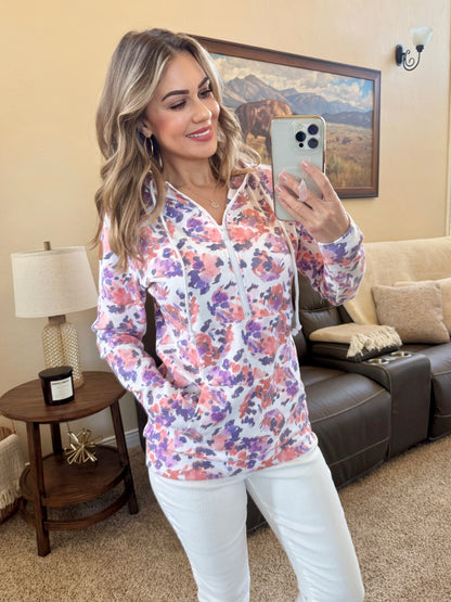 Michelle Mae HalfZip Hoodie - Purple Abstract