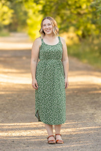 Michelle Mae Reagan Ribbed Midi Dress - Olive Floral