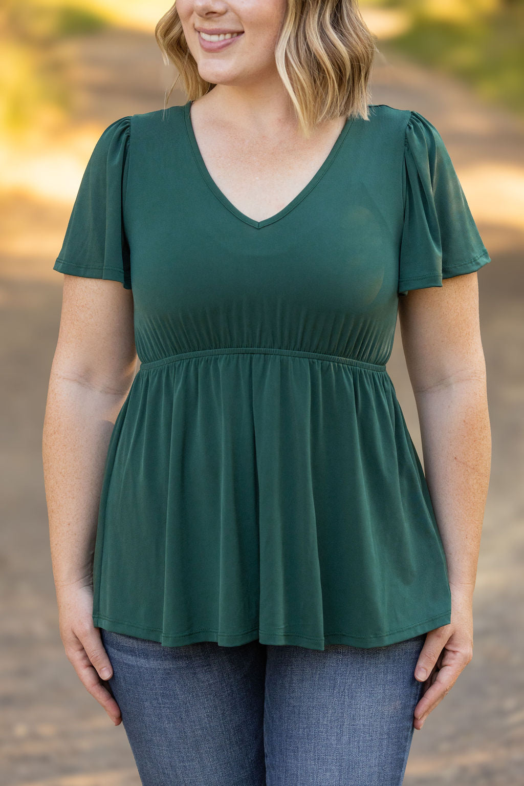 Michelle Mae Emery Ruffle Top - Hunter Green