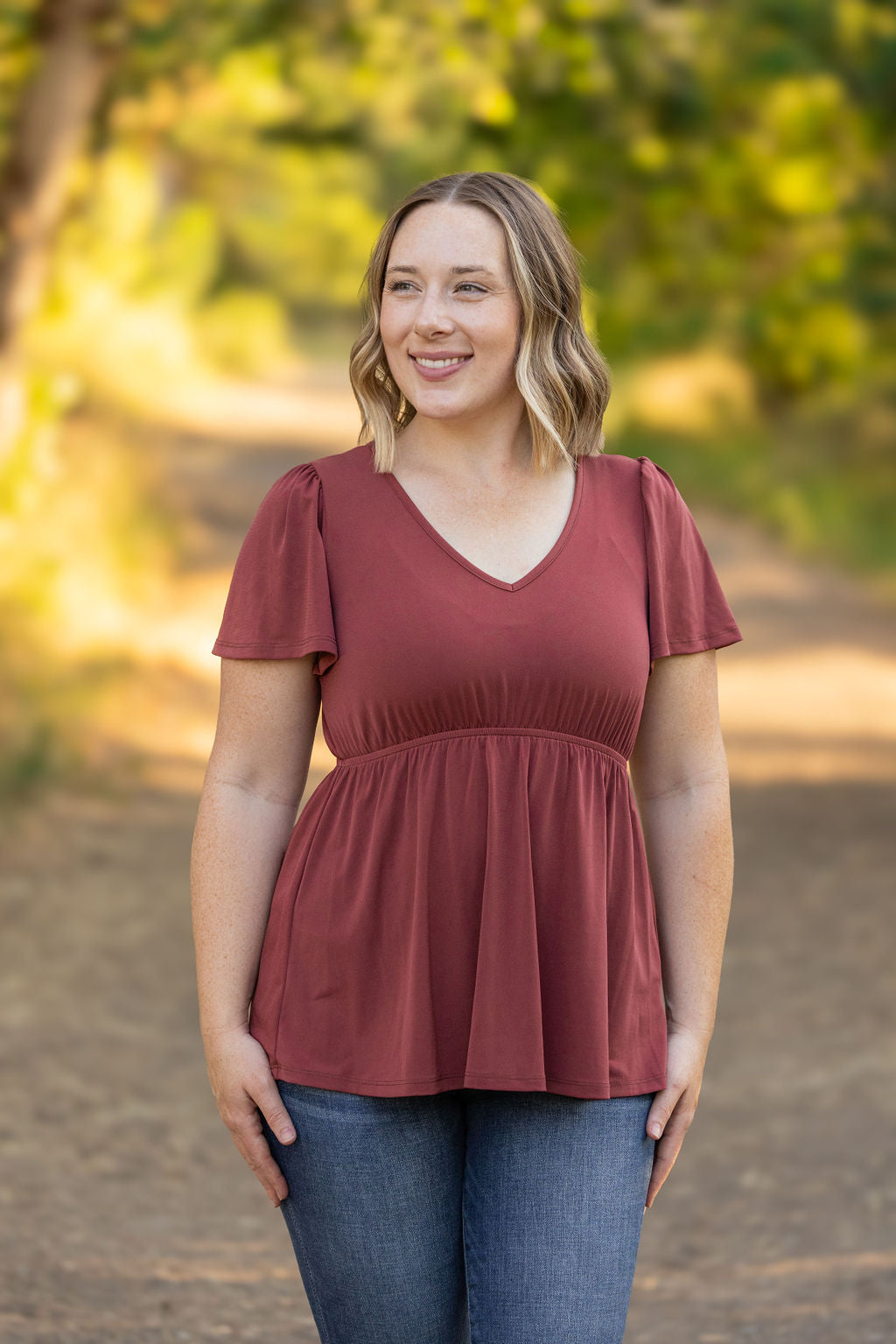 Michelle Mae Emery Ruffle Top - Marsala