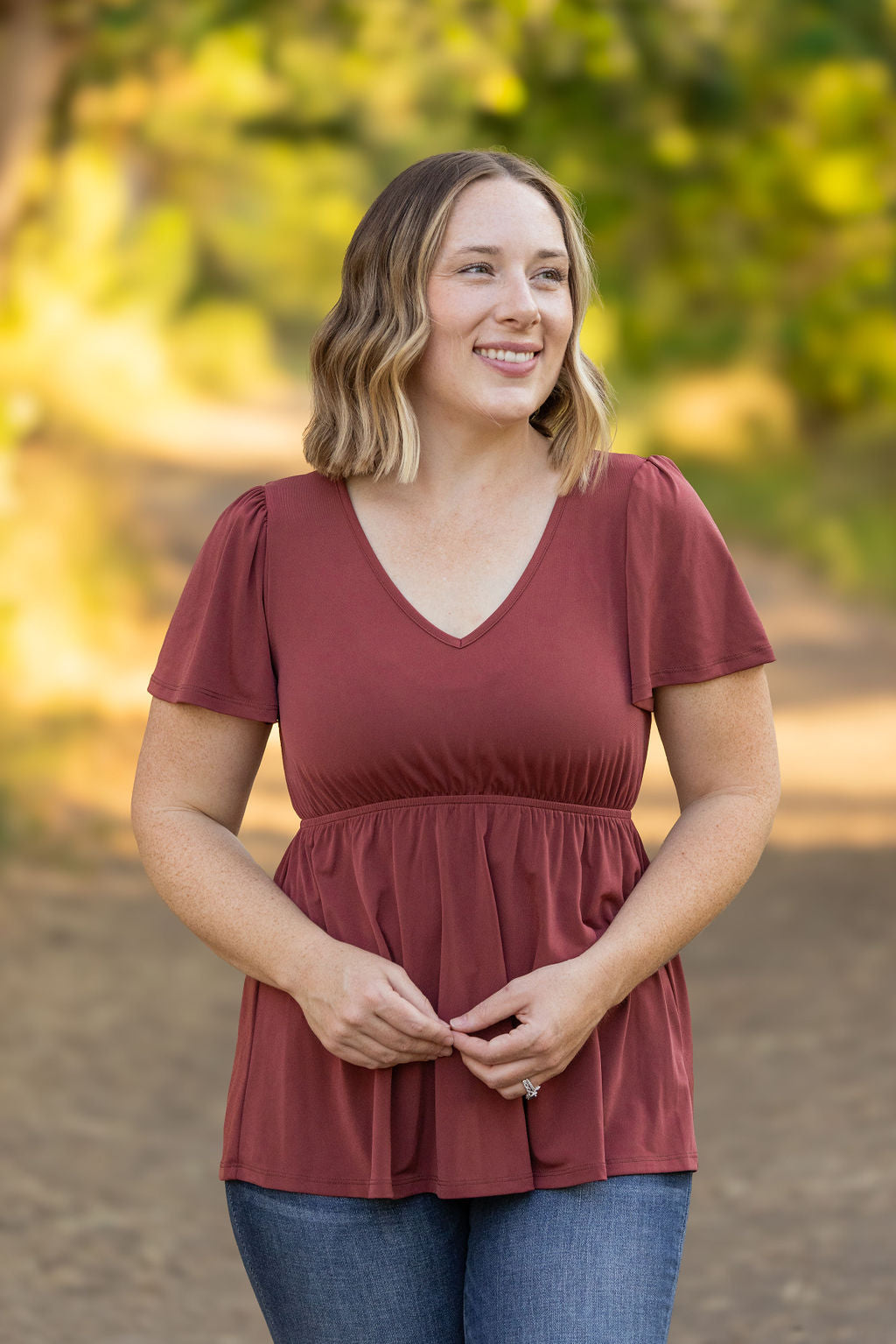 Michelle Mae Emery Ruffle Top - Marsala