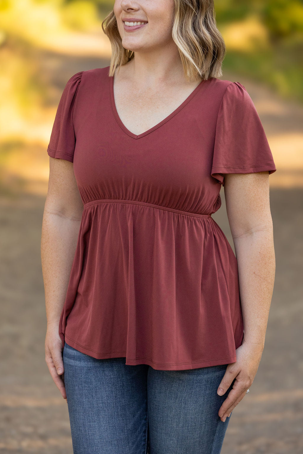 Michelle Mae Emery Ruffle Top - Marsala