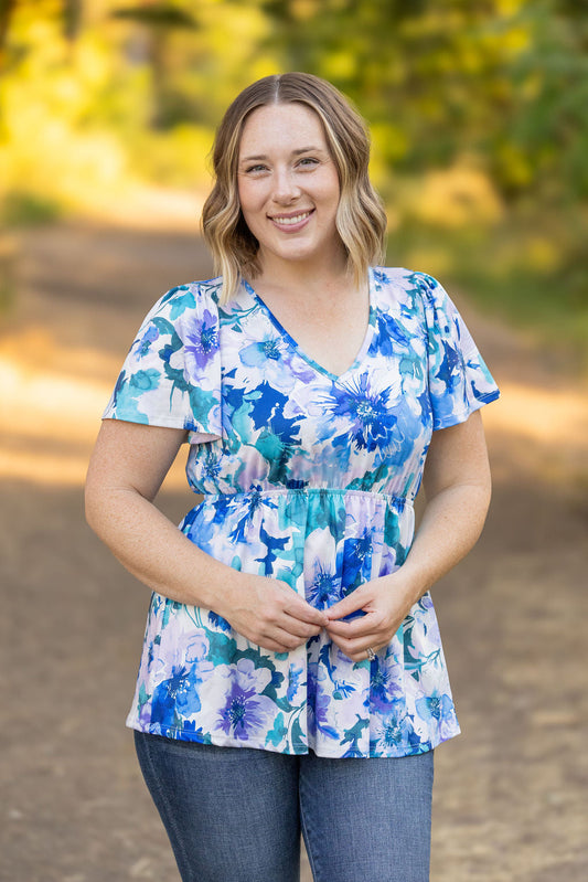 Michelle Mae Emery Ruffle Top - Blue Floral Mix