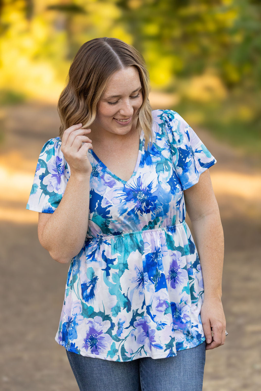 Michelle Mae Emery Ruffle Top - Blue Floral Mix