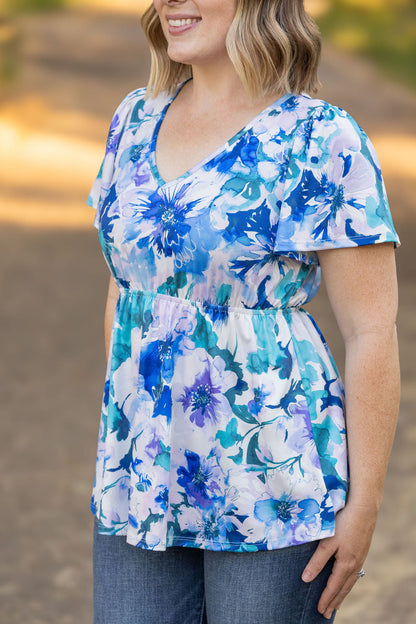 Michelle Mae Emery Ruffle Top - Blue Floral Mix