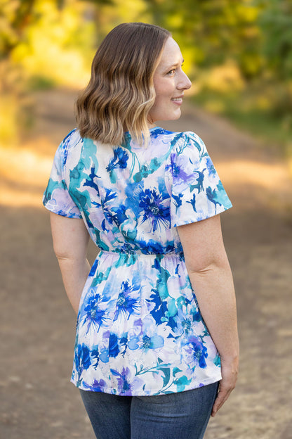 Michelle Mae Emery Ruffle Top - Blue Floral Mix