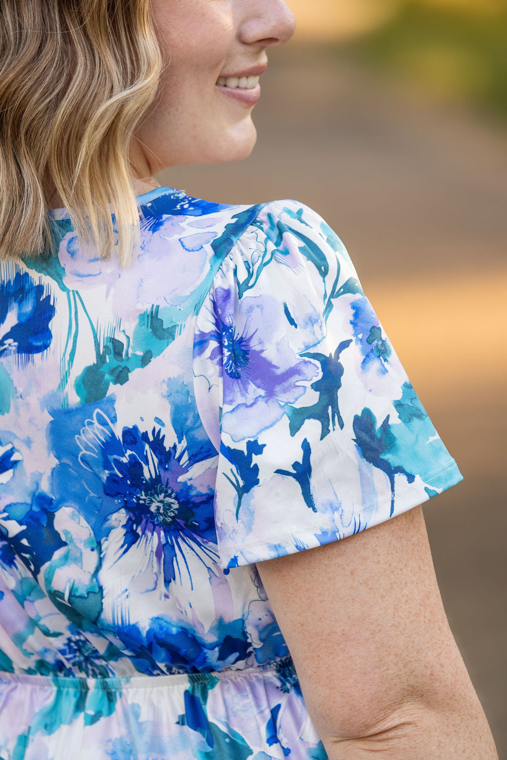 Michelle Mae Emery Ruffle Top - Blue Floral Mix