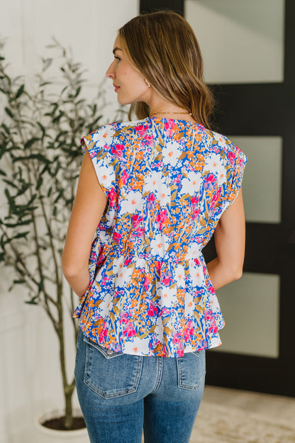 Sleeveless Bow Blouse in Pink and Orange Floral