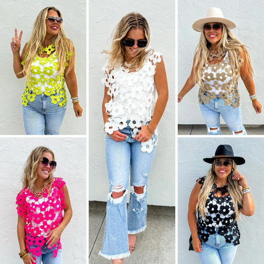 ARCHIVE Scarlett Crochet Flower Top in Assorted Colors