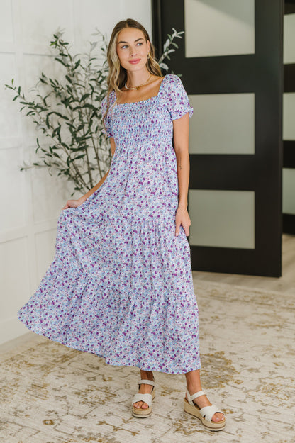 Square Neck Dress in Purple Floral