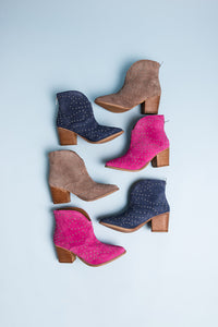 Twilight Studded Heeled Ankle Boot in Magenta