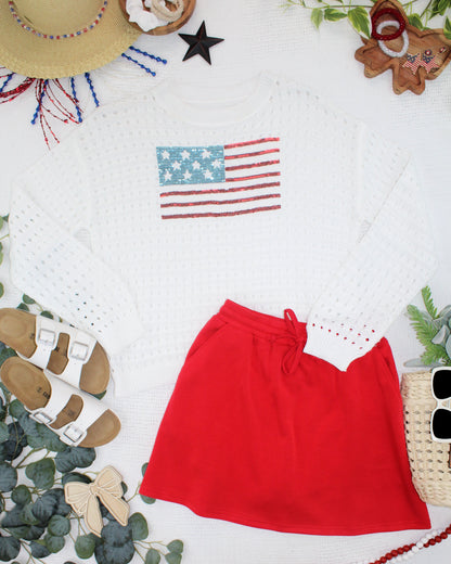 Michelle Mae USA Sequin Flag Open Knit Pullover