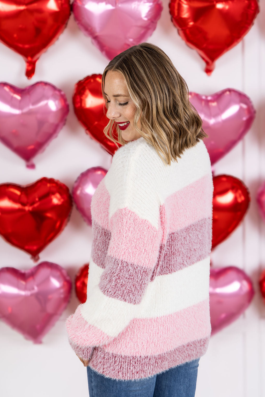 Michelle Mae Cozy Block Sweater - VDay Stripes