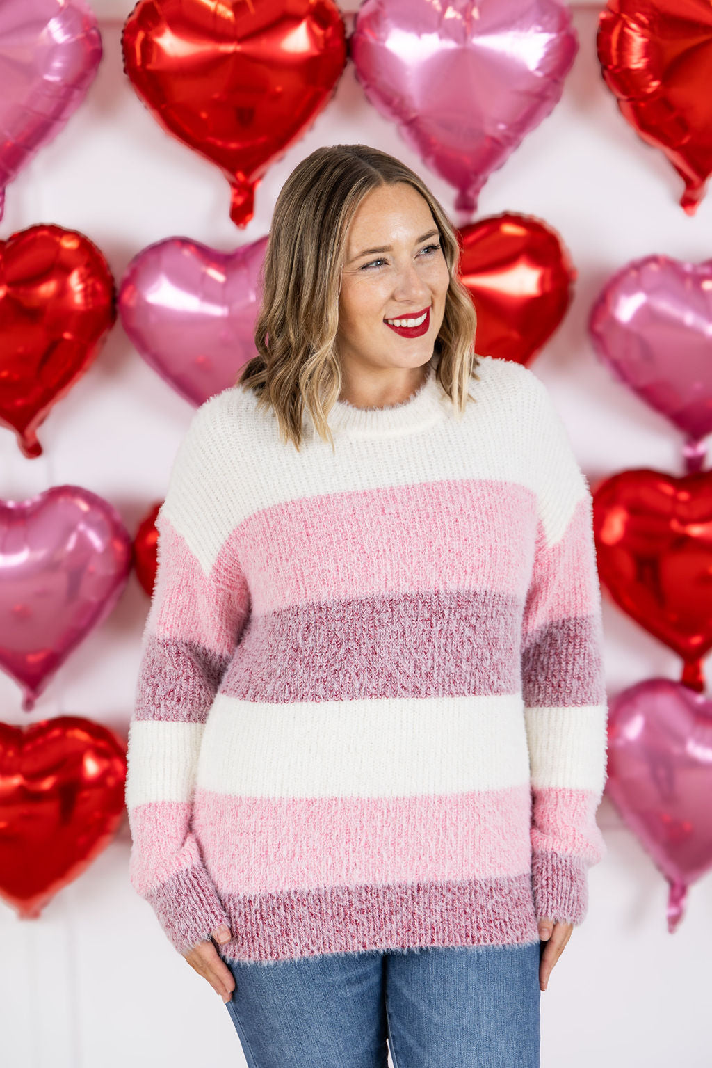 Michelle Mae Cozy Block Sweater - VDay Stripes