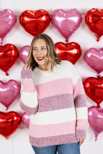 Michelle Mae Cozy Block Sweater - VDay Stripes