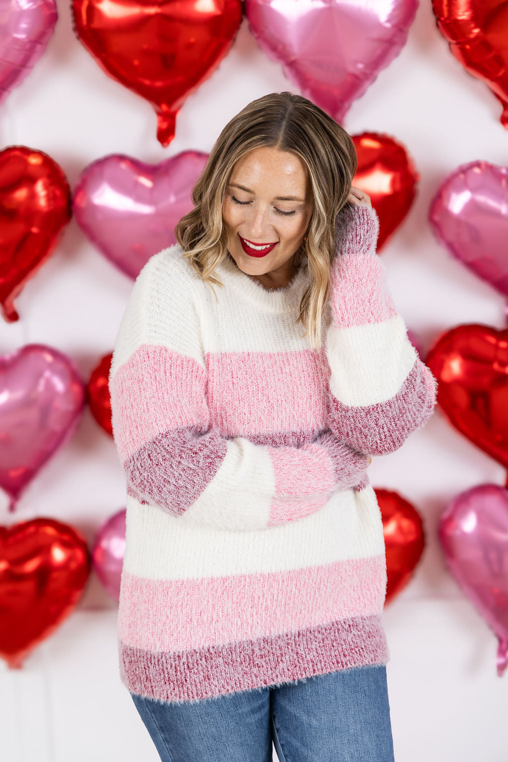 Michelle Mae Cozy Block Sweater - VDay Stripes