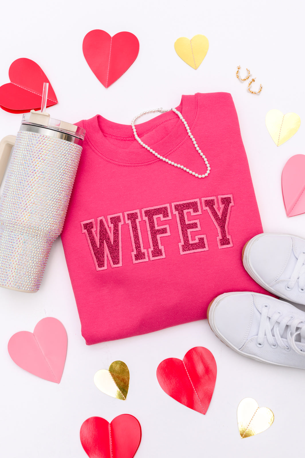 PREORDER- Embroidered Wifey Glitter Sweatshirt in Four Colors