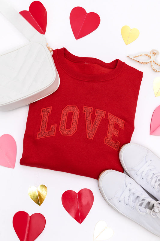 PREORDER- Embroidered Love Glitter Sweatshirt in Four Colors