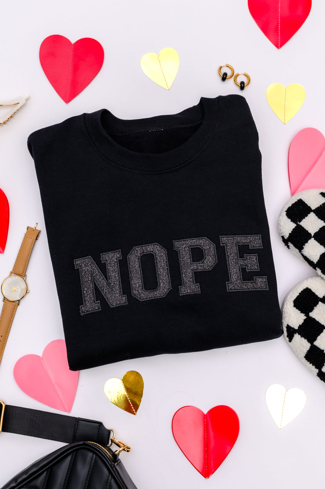 PREORDER- Embroidered Nope Glitter Sweatshirt in Four Colors