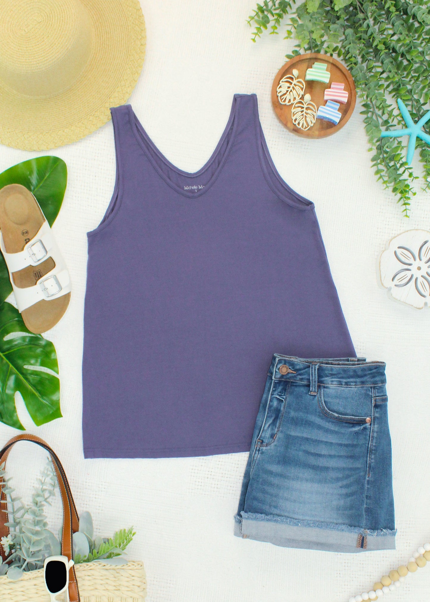 Michelle Mae Vera V Neck Tank - Slate Purple