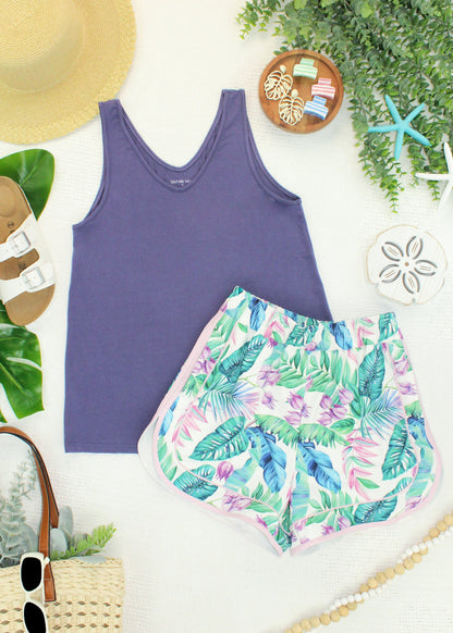Michelle Mae Vera V Neck Tank - Slate Purple