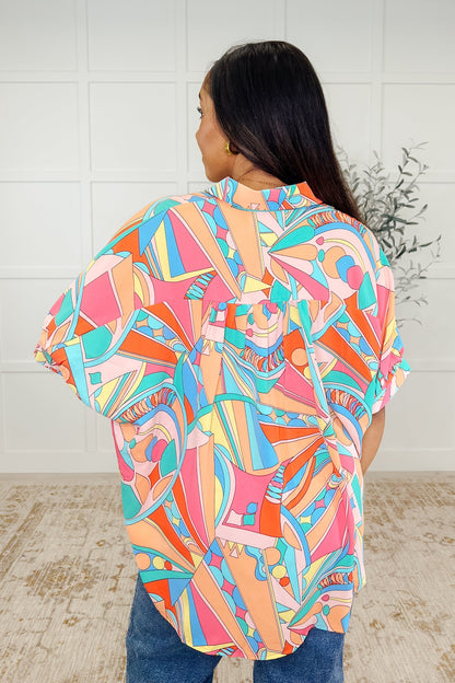 delete Wide Eyed Abstract Print Batwing Blouse