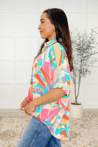 delete Wide Eyed Abstract Print Batwing Blouse