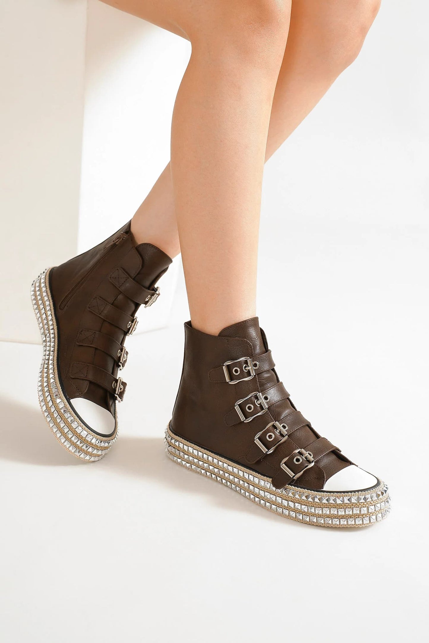 Studded Straps Platform Sneakers by Beast- Dark Brown