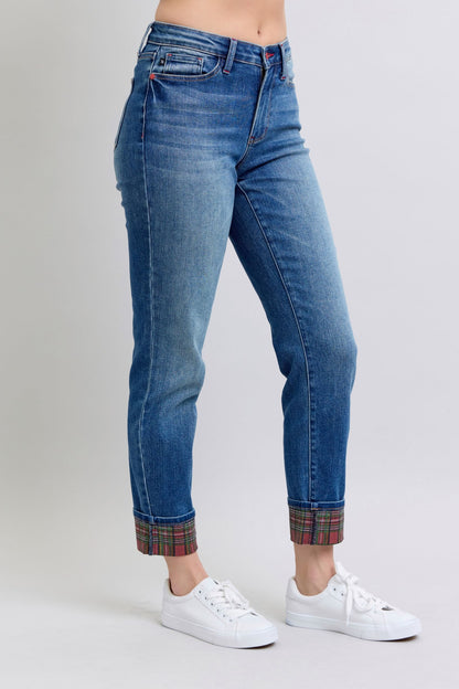 Plaid Charm Straight-Leg Jeans