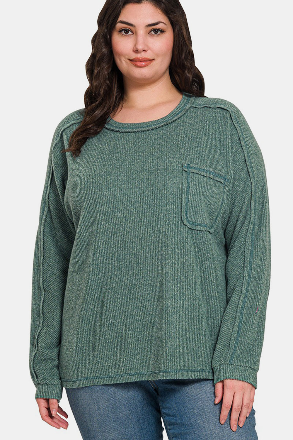 Cozy Contrast Knit Top-Ash Jade