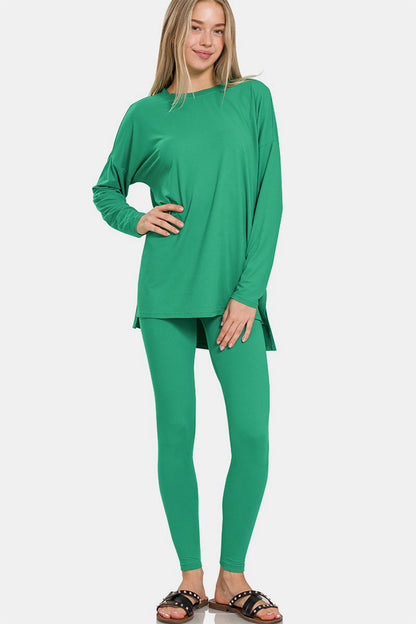 Nighty Night Long Sleeve Top and Leggings Lounge Set In Kelly Green