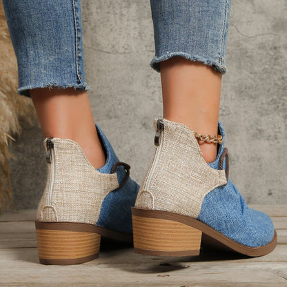 PREORDER: Contrast Canvas Low Heel Boots