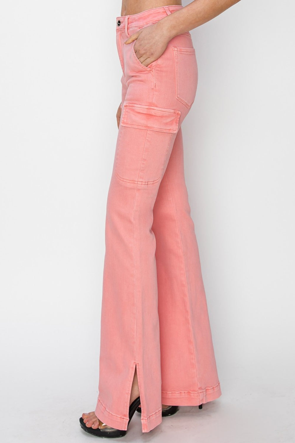 Sunshine On My Mind Side Slit Cargo Bootcut Jeans (FLAMINGO)