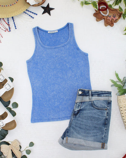 Michelle Mae Audrey Vintage Wash Tank - Blue