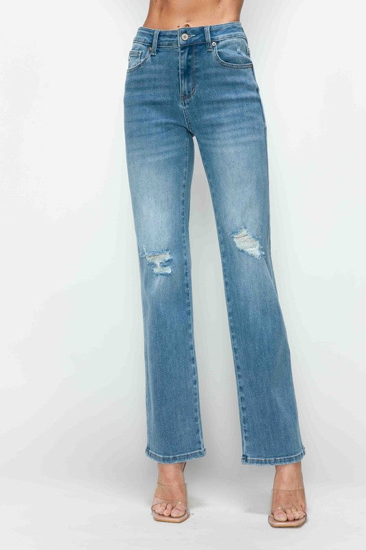 Distressed Darling High Rise Straight Jeans