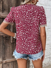 PREORDER: Full Size Printed V-Neck Short Sleeve Blouse