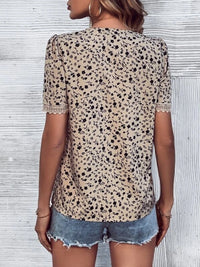 PREORDER: Full Size Printed V-Neck Short Sleeve Blouse