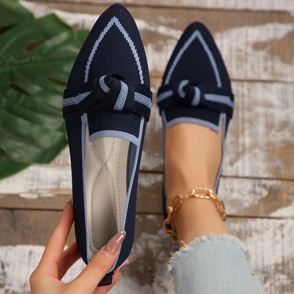 PREORDER: Bow Contrast Trim Point Toe Loafers