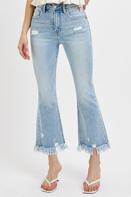 Edgy Flair Raw Hem Distressed Cropped Jeans