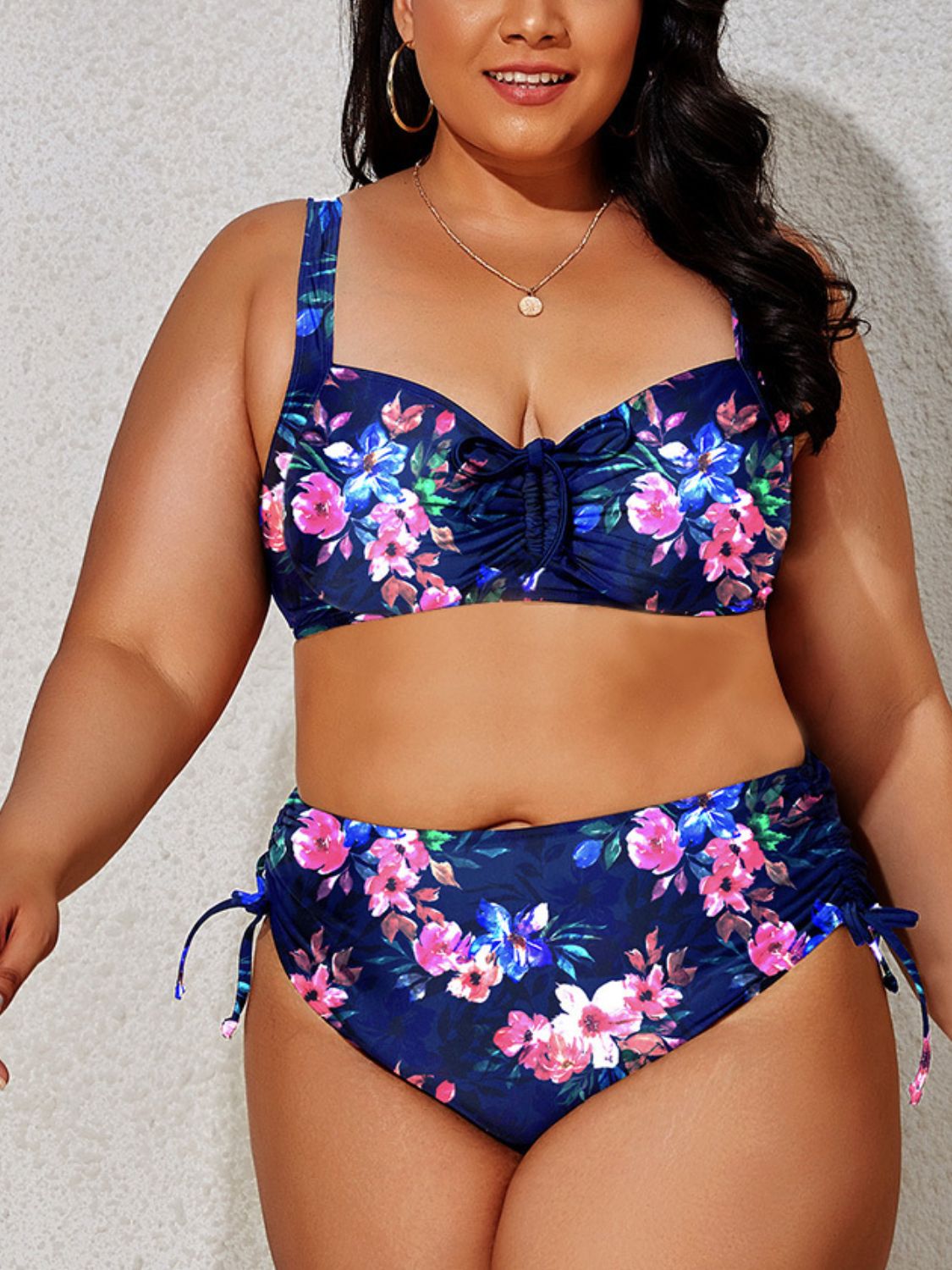 PREORDER- Plus Size Printed Drawstring Detail Bikini Set