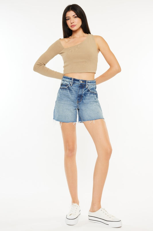 Where The Wind Blows Raw Hem High Waist Denim Shorts