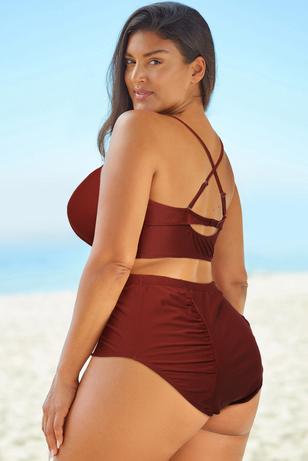 PREORDER: Halter Neck Crisscross Ruched Two-Piece Swimsuit