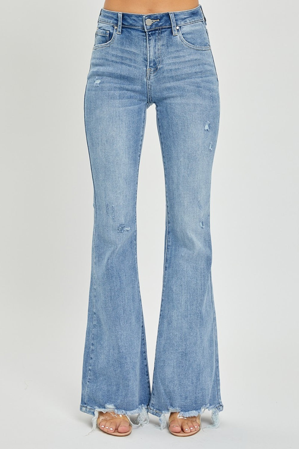 Jenny's High Rise Frayed Hem Flare Jeans