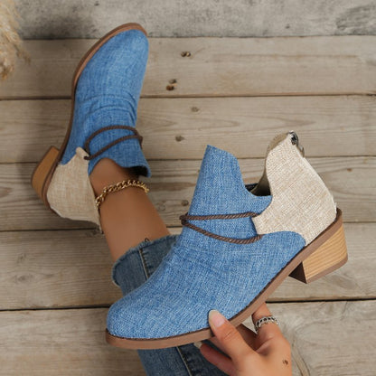 PREORDER: Contrast Canvas Low Heel Boots