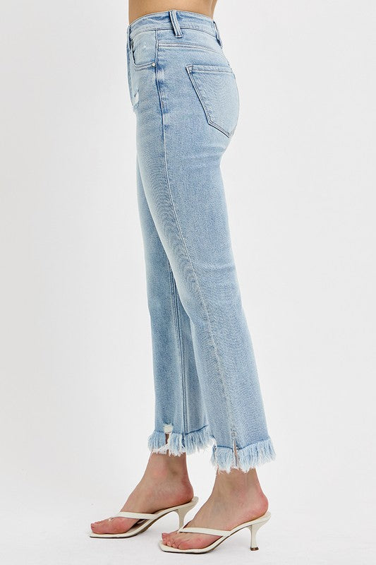 Edgy Flair Raw Hem Distressed Cropped Jeans