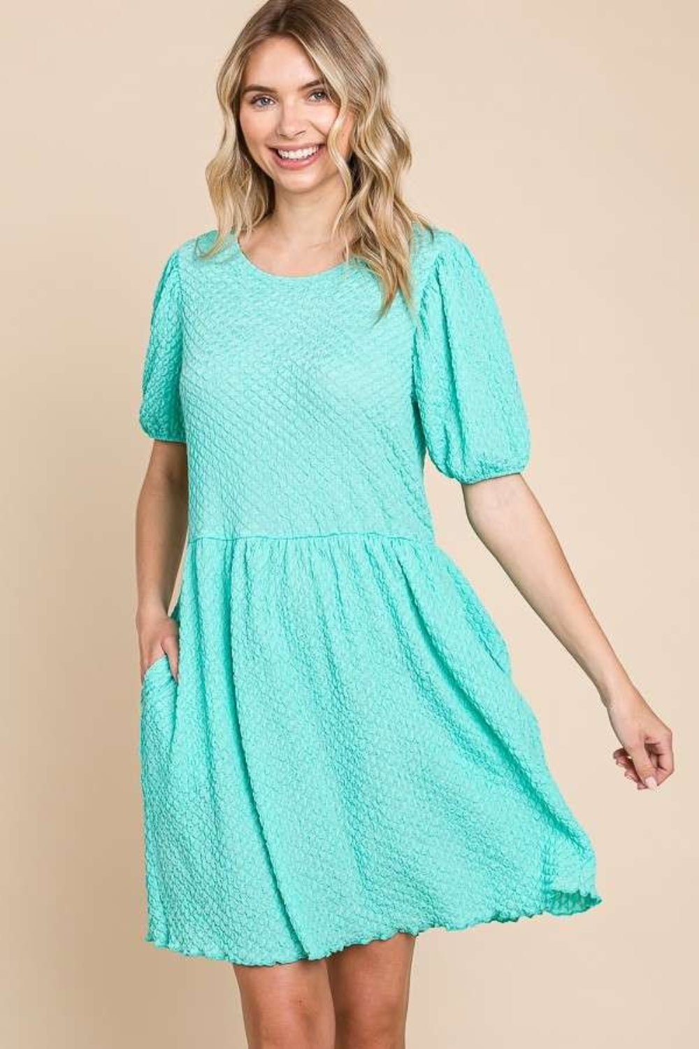 Blue Bird Puff Sleeve Dress