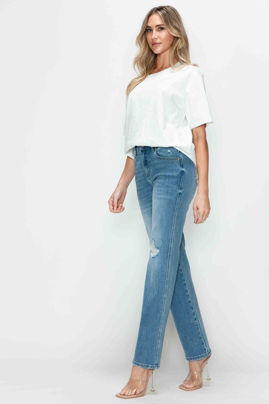 Distressed Darling High Rise Straight Jeans