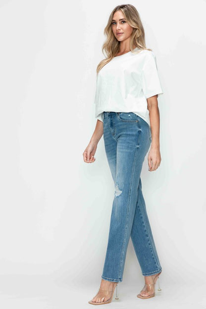 Distressed Darling High Rise Straight Jeans