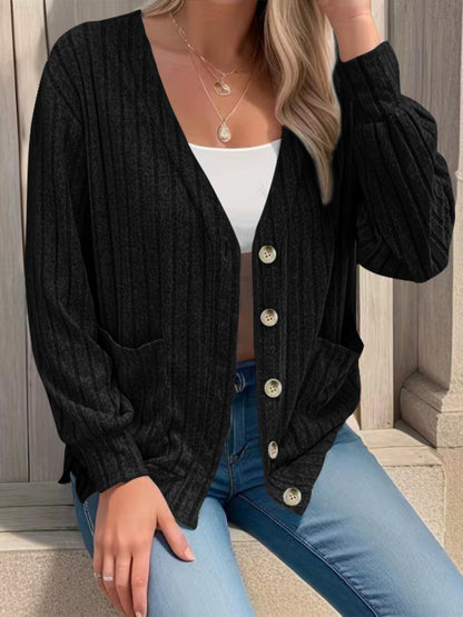 PREORDER - Cozy Layers Button Up V-Neck Long Sleeve Cardigan