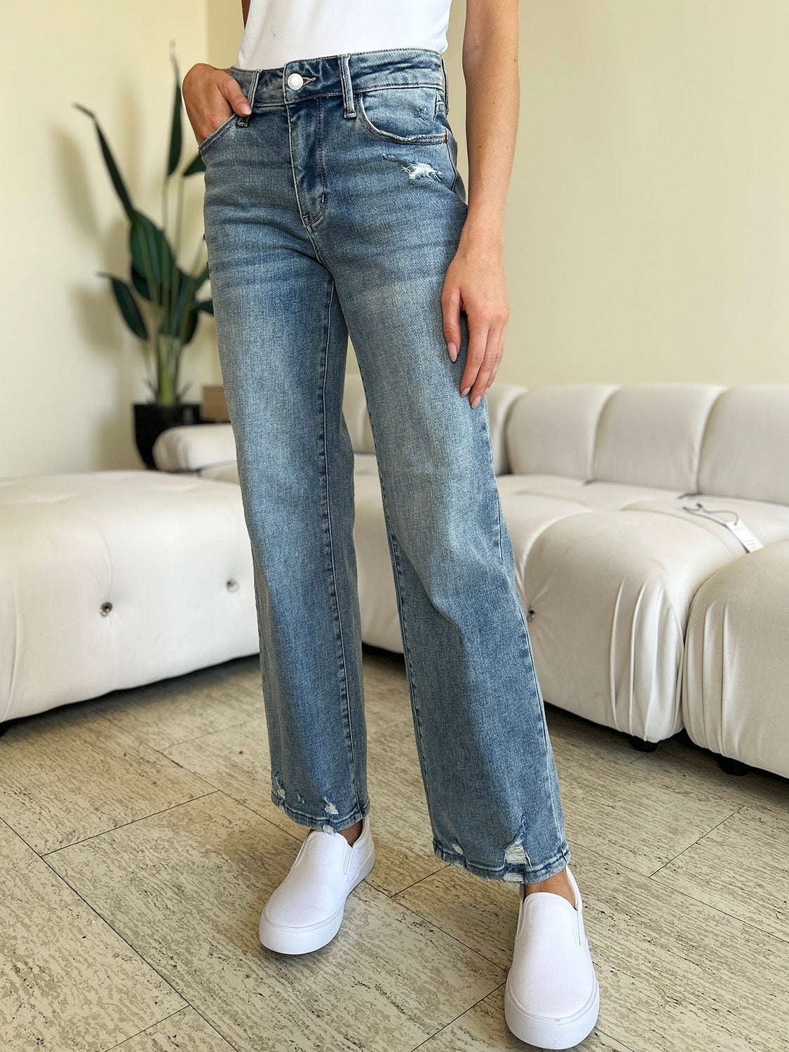 Live Brave Distressed Straight Jeans